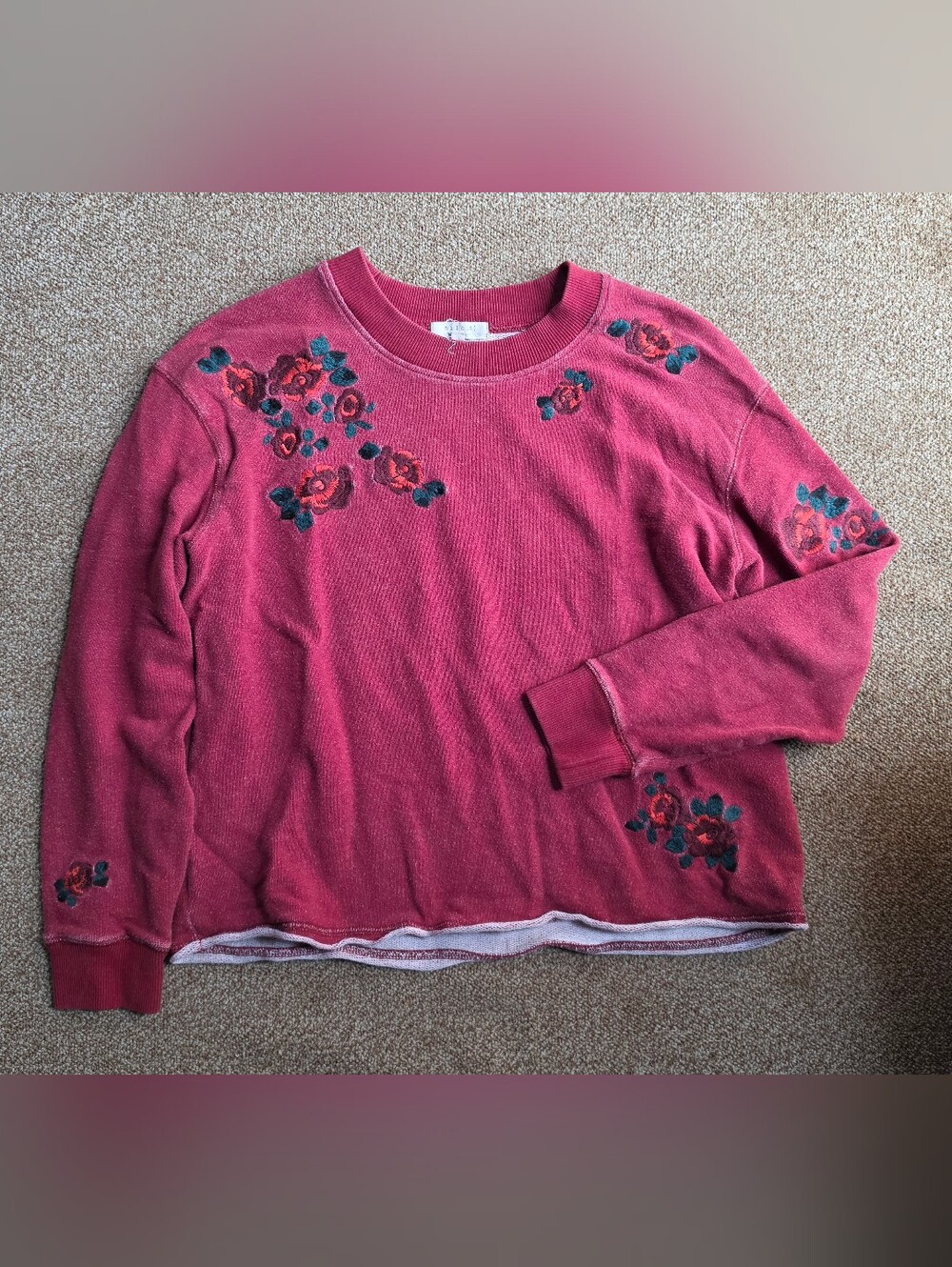 Madewell Red Rose Floral Embroidered Sweatshirt Size M